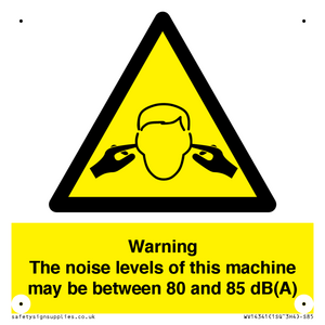 Warning Noise Levels of machine between 80-85 dB